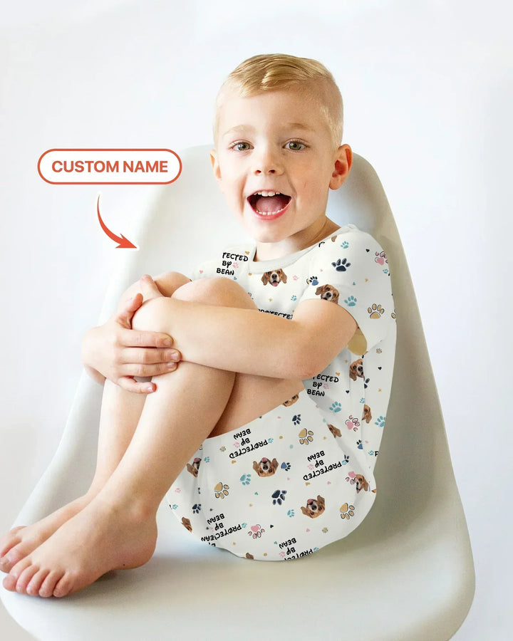 Custom Dogs Photo "Protected By" Bamboo Two Piece Short Sleeve Shorts Pajama Set