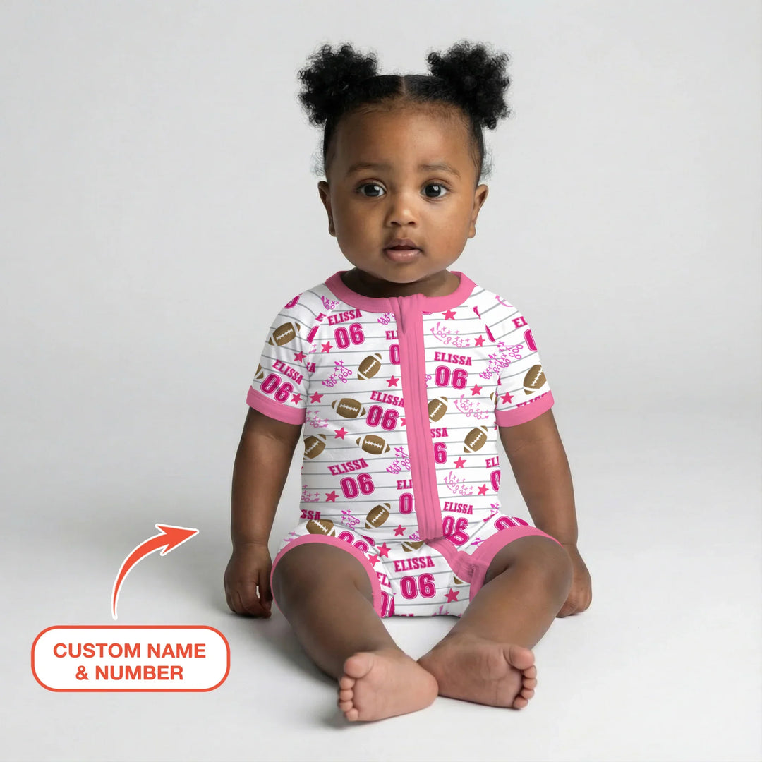 Custom Name Football Time Pink Bamboo Shorty Zippy