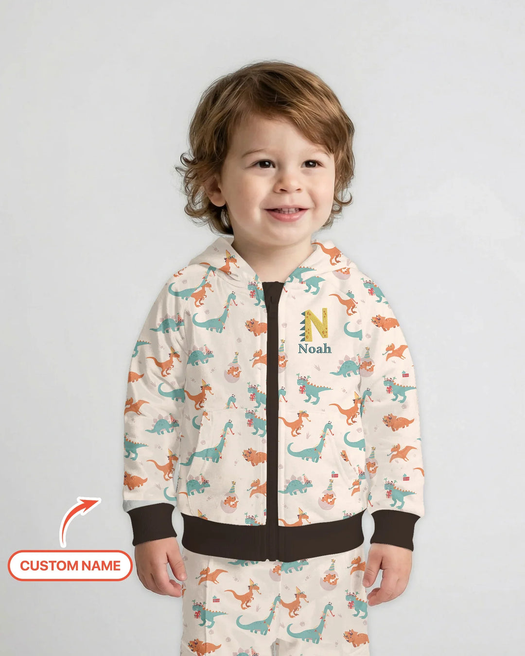 Custom Embroidered Name Dinosaurs Bamboo Zip Hoodie