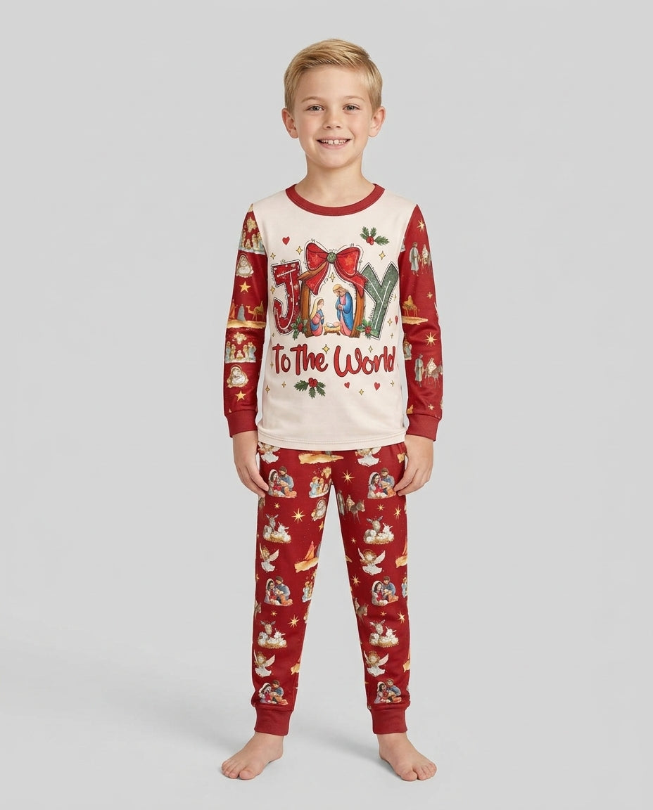 Nativity Joy To The World Bamboo Two Piece Long Sleeve Pajama Set