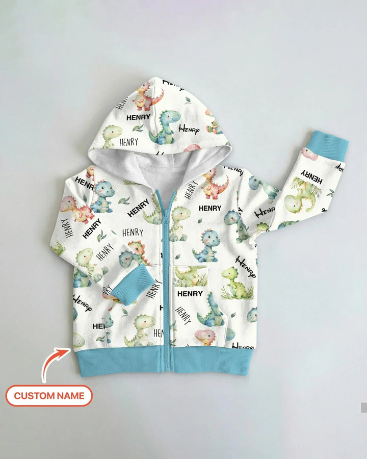 Dinosaur Custom Name Bamboo Zip Hoodie