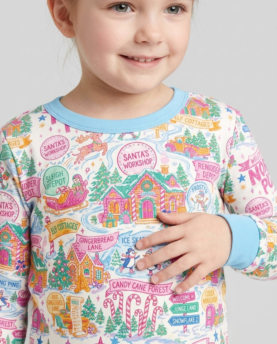 Pink North Pole Wonderland Bamboo Two Piece Long Sleeve Pajama Set