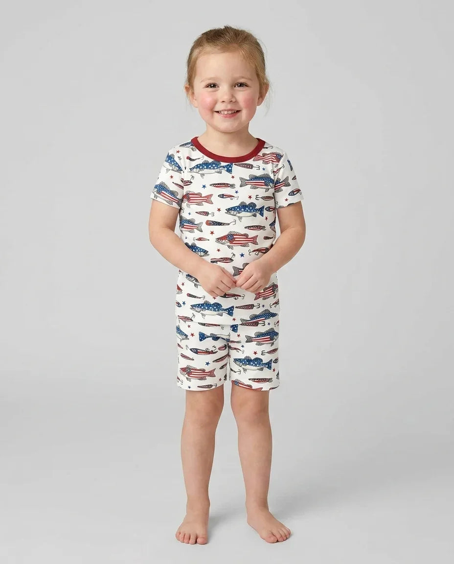 Hooked On Freedom Bamboo Two Piece Short Sleeve Shorts Pajama Set