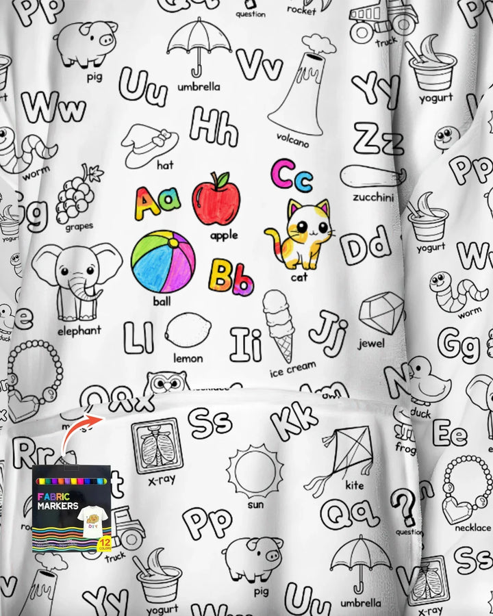 All Colorable Alphabet Wearable Bamboo Blanket Hoodie
