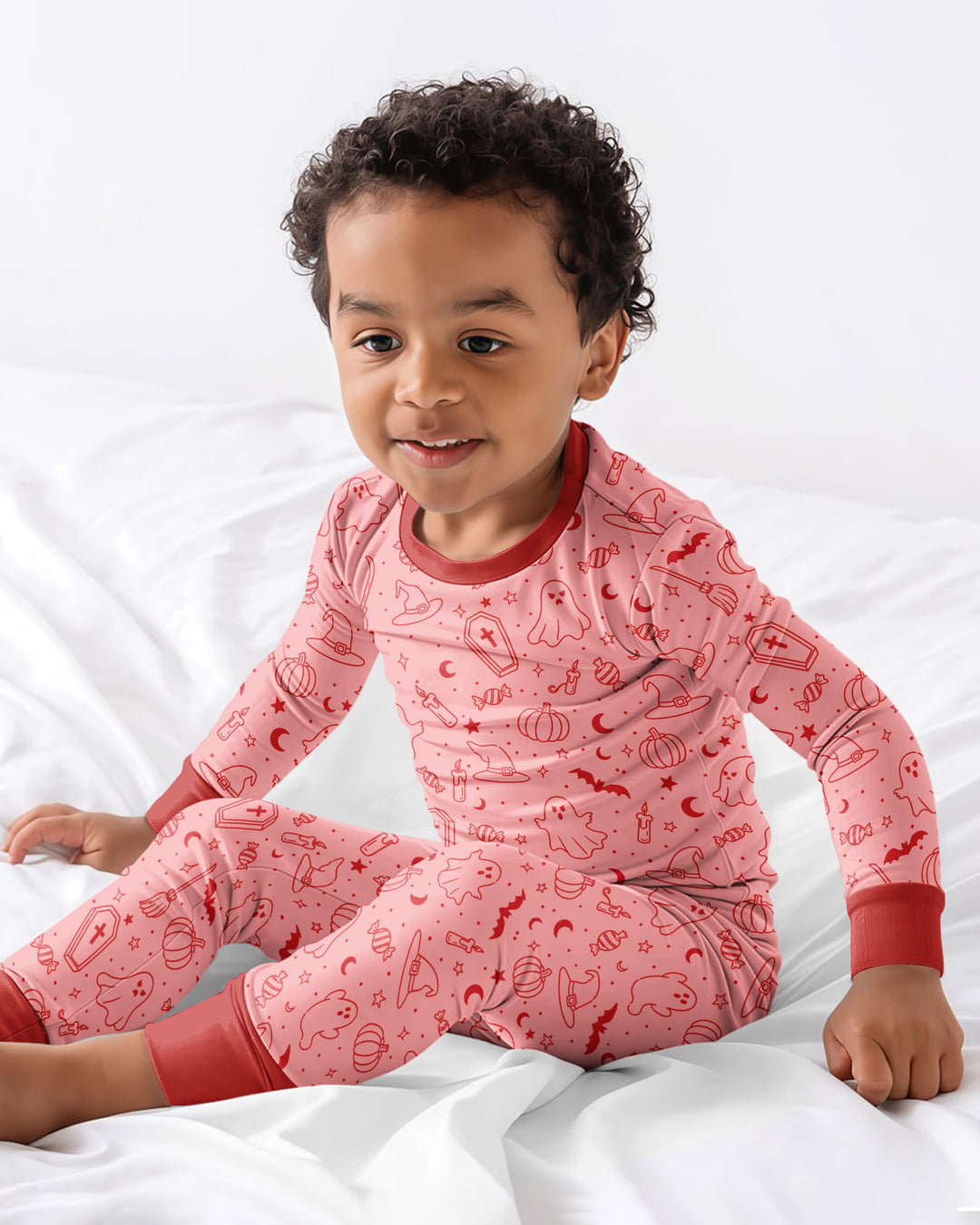 Cute Aesthetic Spooky Halloween Boo Bamboo Two Piece Long Sleeve Pajama Set