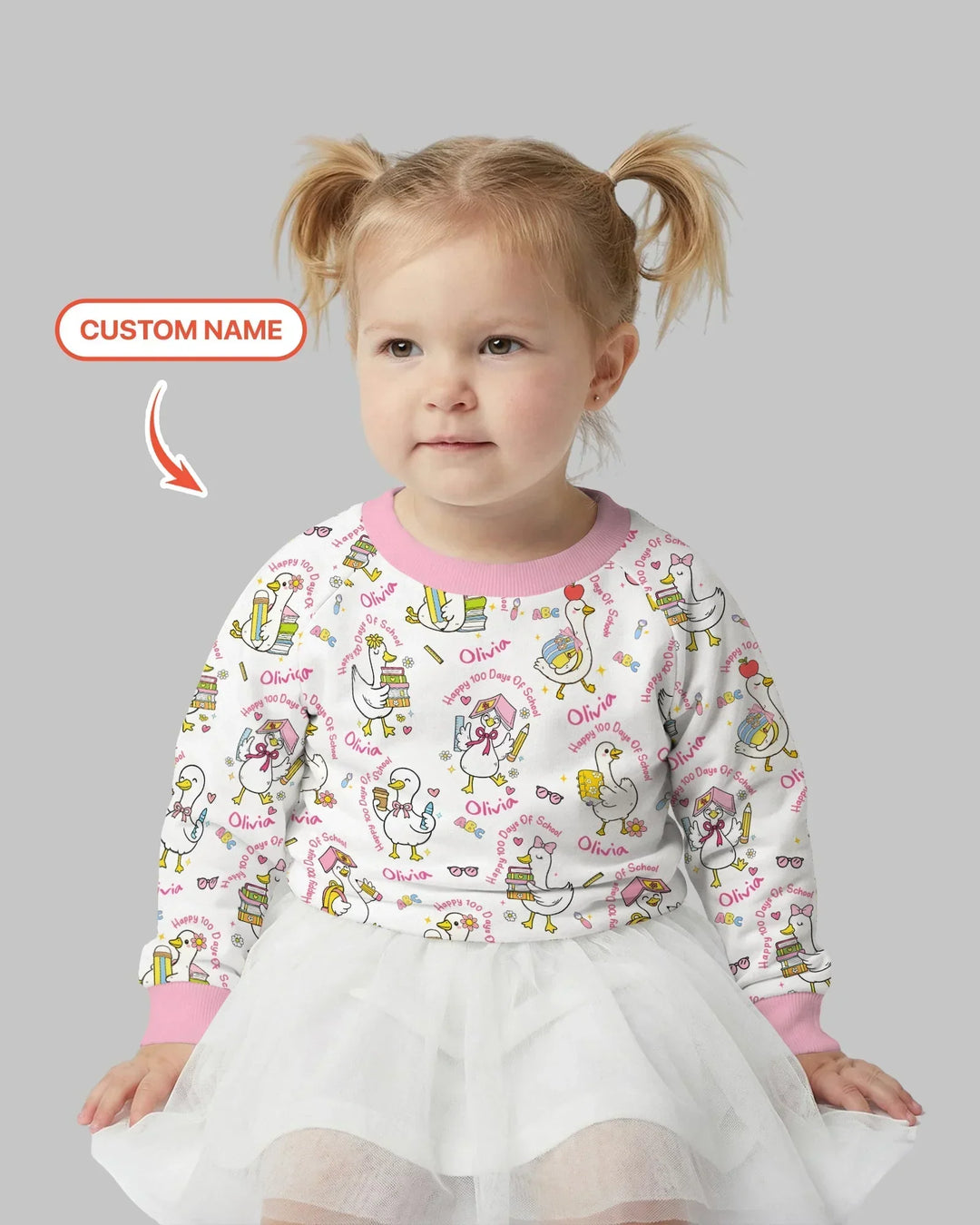 Custom Name Goose Happy 100 Days Of School Bamboo Crewneck Sweatshirt