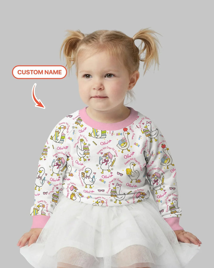Custom Name Goose Happy 100 Days Of School Bamboo Crewneck Sweatshirt