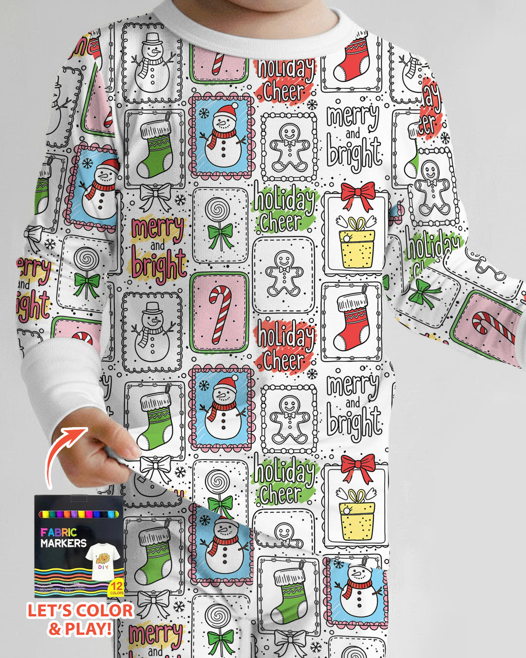 Merry Christmas Colorable  Bamboo Two Piece Long Sleeve Pajama Set