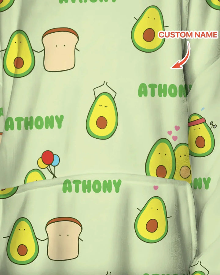 Custom Name Cute Avocado Bamboo Blanket Hoodie