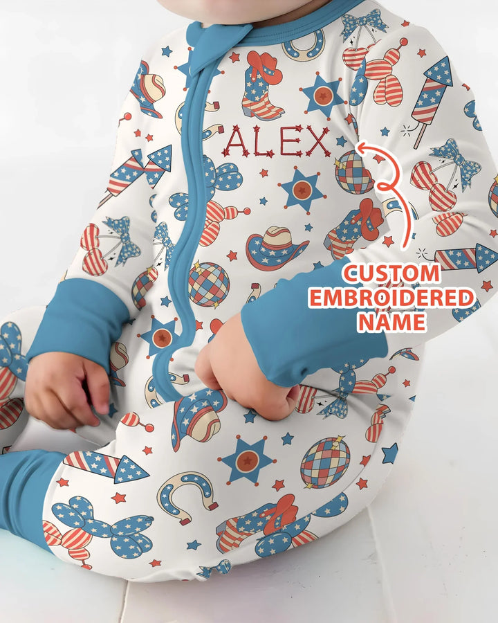 Custom Name Embroidered Howdy 4th Of July Bamboo Convertible Zippy