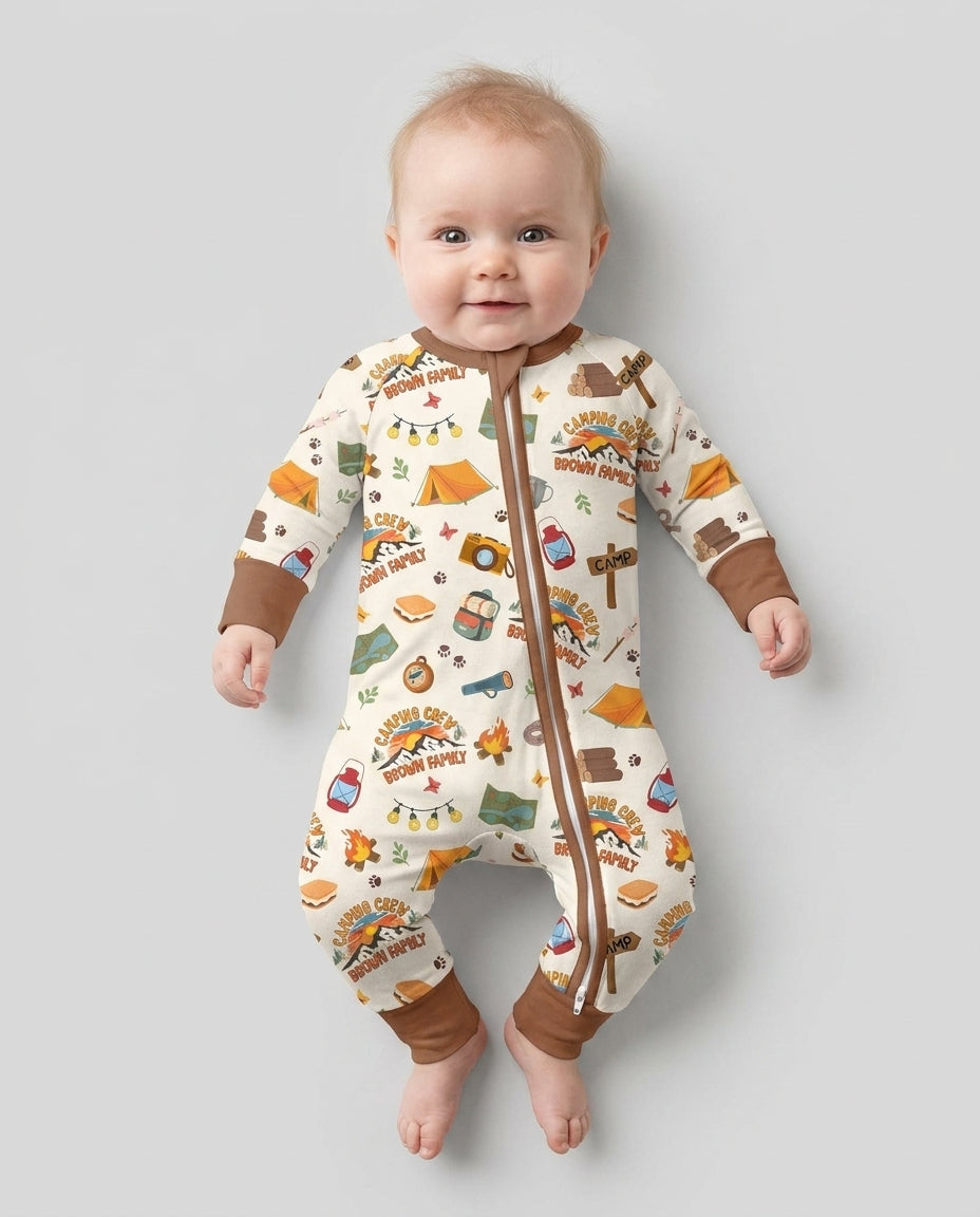 Custom Name Camping Crew Family Matching Bamboo Convertible Zippy