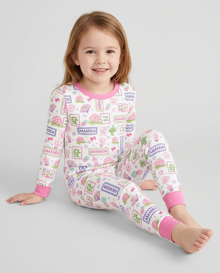 Personalized Preppy Mahjong  Bamboo Two Piece Long Sleeve Pajama Set