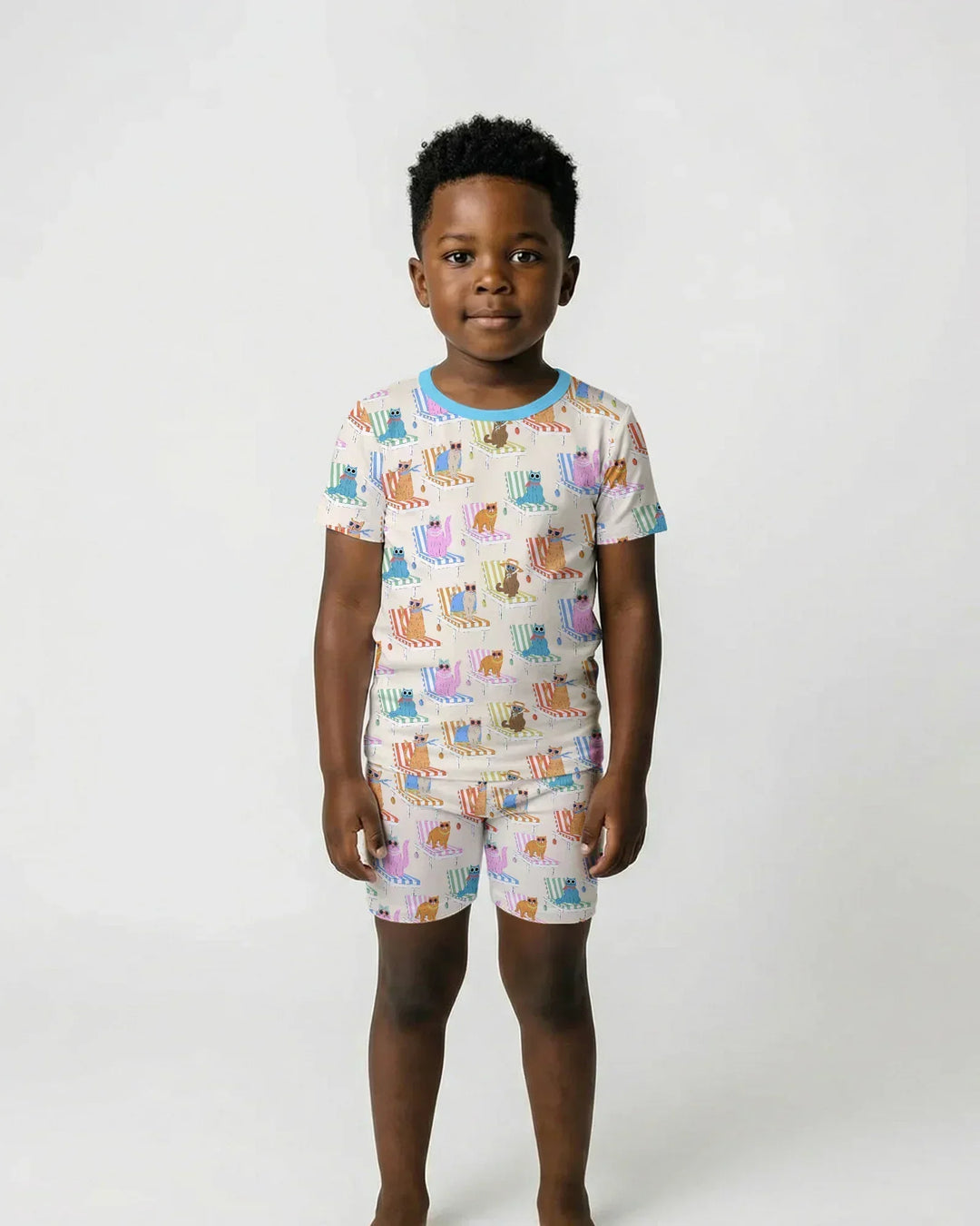Meow Sunbathing Mommy & Me Matching Bamboo Two Piece Short Sleeve Shorts Pajama Set