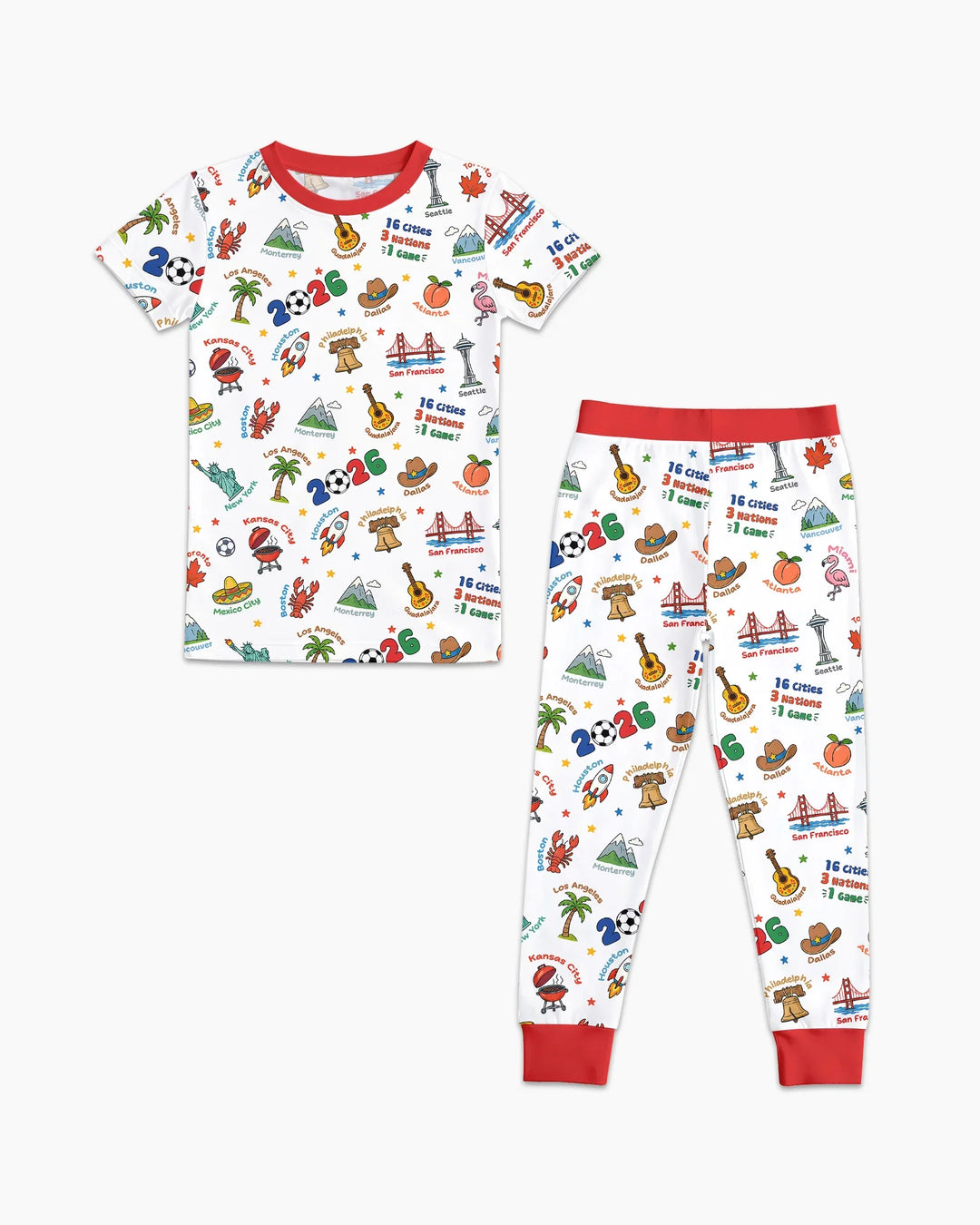 Soccer Cup Host Cities 2026 Bamboo Two Piece Short Sleeve Pajama Set