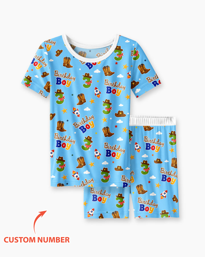 Custom Birthday Western Boy Bamboo Two Piece Short Sleeve Shorts Pajama Set
