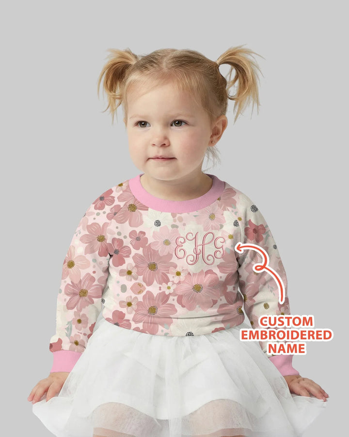 Custom Embroidered Name Floral Bamboo Crewneck Sweatshirt