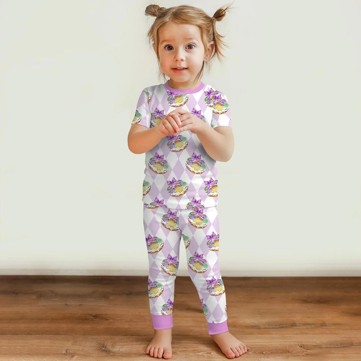 Mardi Gras Donut Bamboo Two Piece Short Sleeve Pajama Set