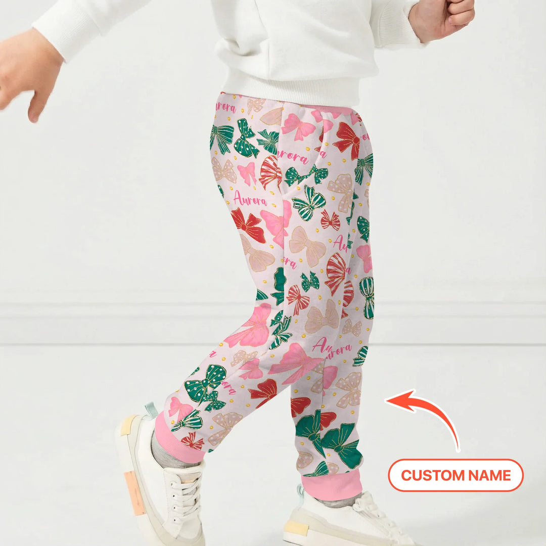 Custom Name Preppy Coquette Bows Bamboo Jogger