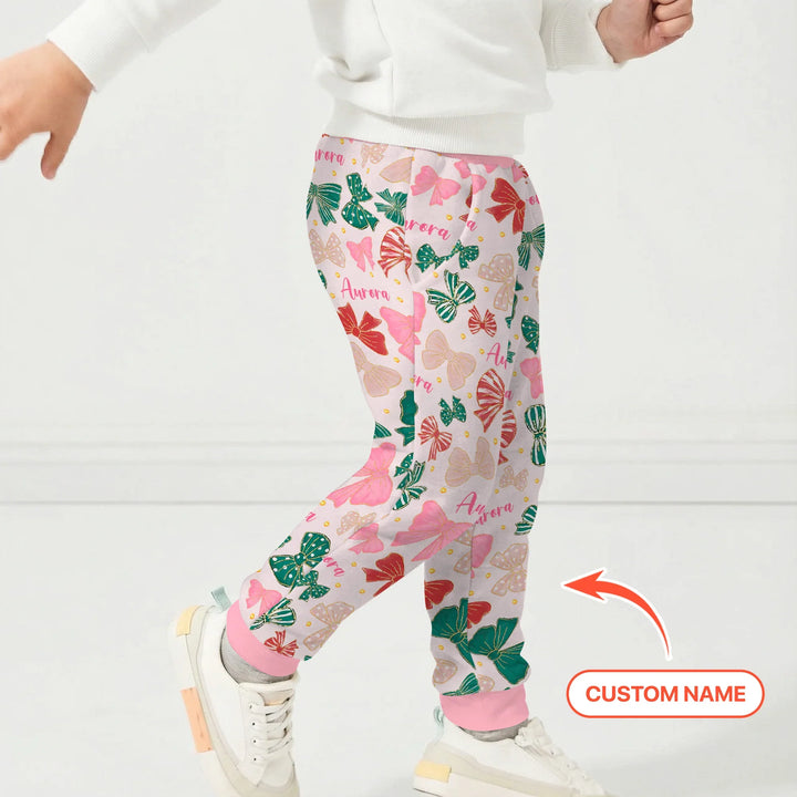 Custom Name Preppy Coquette Bows Bamboo Jogger