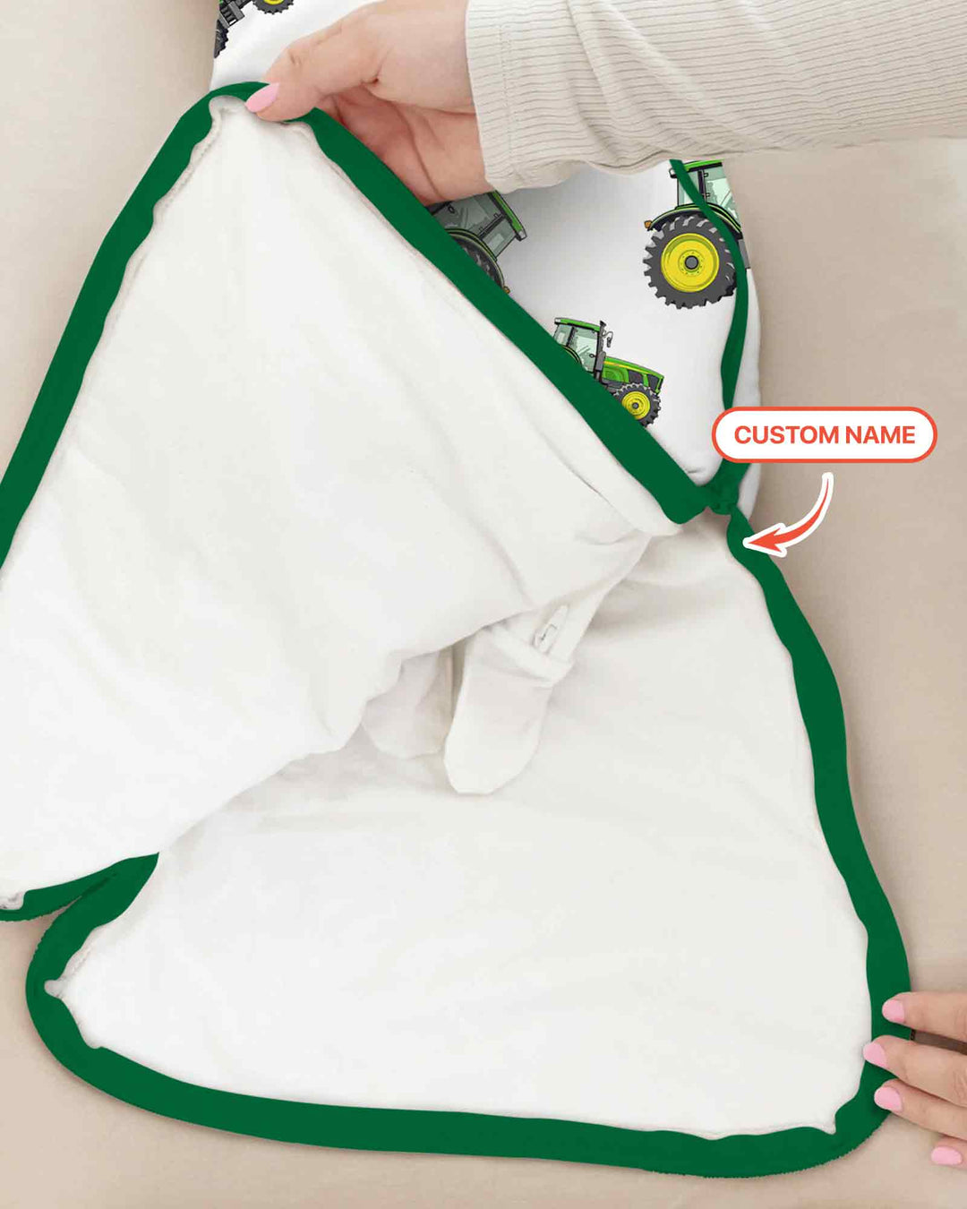 Custom Name Green Tractors Matching Daddy & Me  Bamboo Sleep Bag