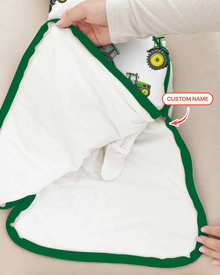 Custom Name Green Tractors Matching Daddy & Me  Bamboo Sleep Bag