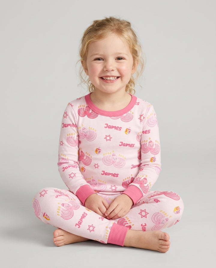 Hanukkah Jewish Octopus Bamboo Two Piece Long Sleeve Pajama Set