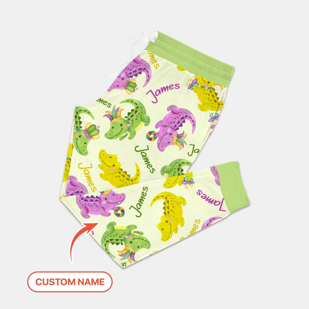 Custom Name Mardi Gras Alligator Bamboo Women Pajama Set