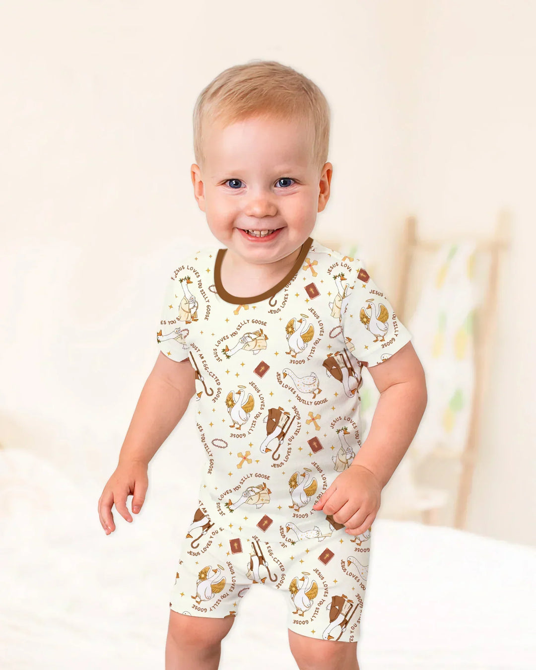 Jesus Loves You Silly Goose Bamboo Two Piece Short Sleeve Shorts Pajama Set