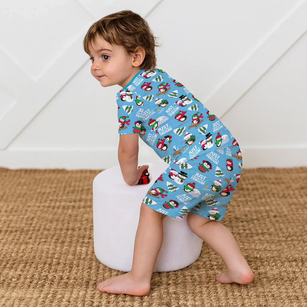 Chillin Like A Penguin Bamboo Two Piece Short Sleeve Shorts Pajama Set