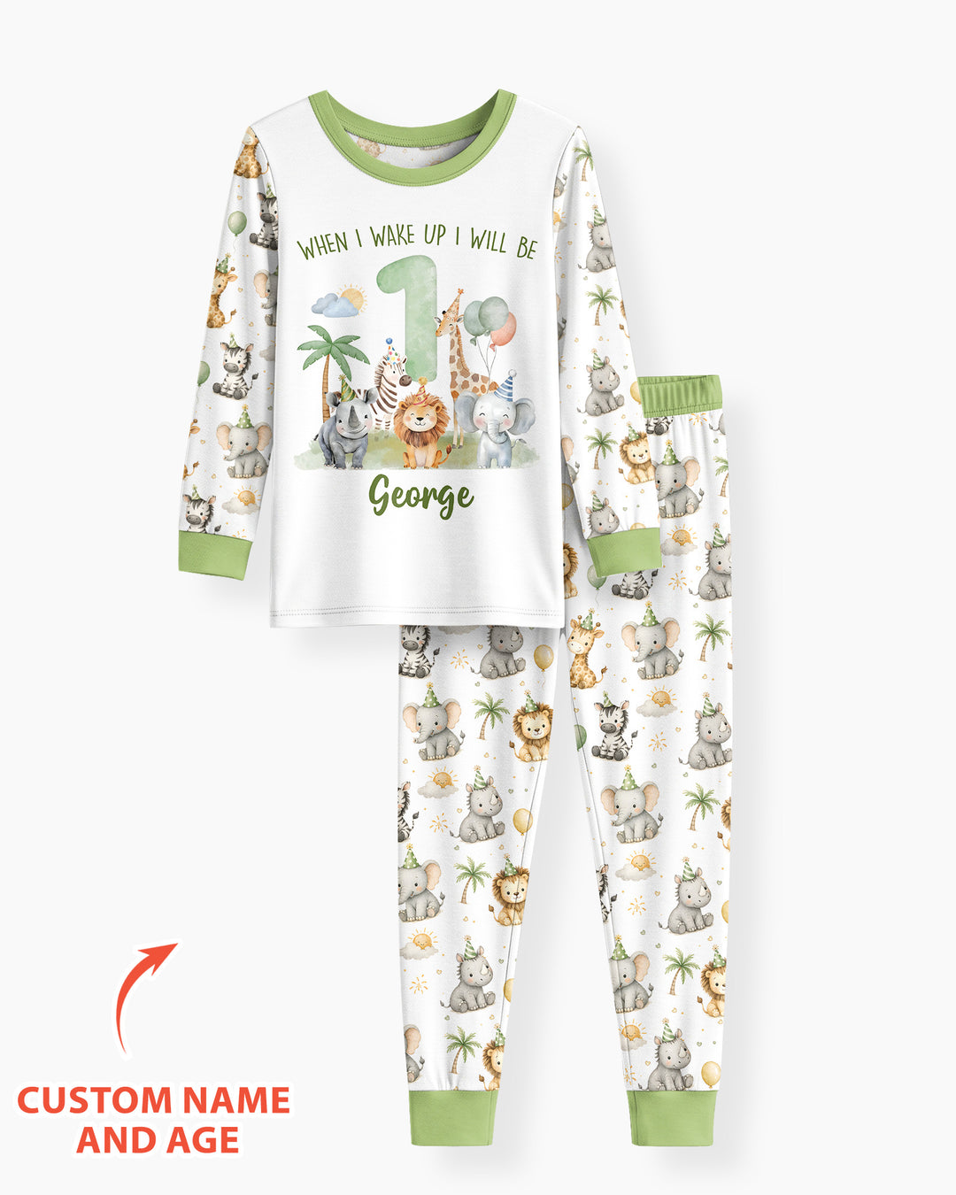 Custom Name Safari Animals When I Wake Up I Will Be Birthday Bamboo Two Piece Long Sleeve Pajama Set