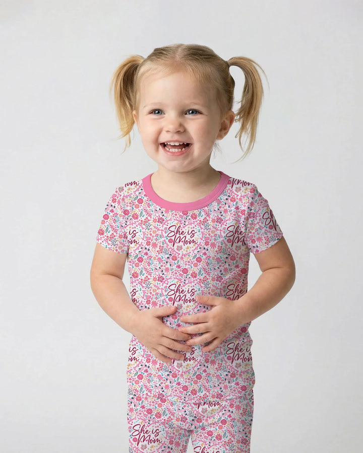 She Is Mom Floral Bamboo Two Piece Short Sleeve Pajama Set