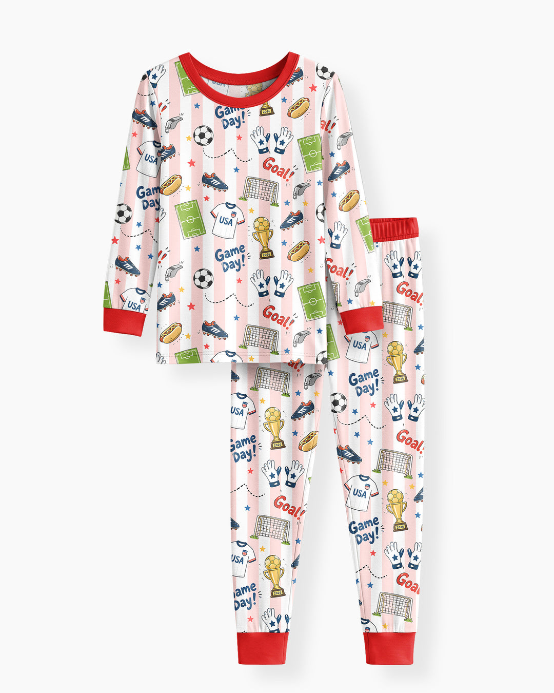 Striped Soccer Game Day Family Matching Bamboo Two Piece Long Sleeve Pajama Set