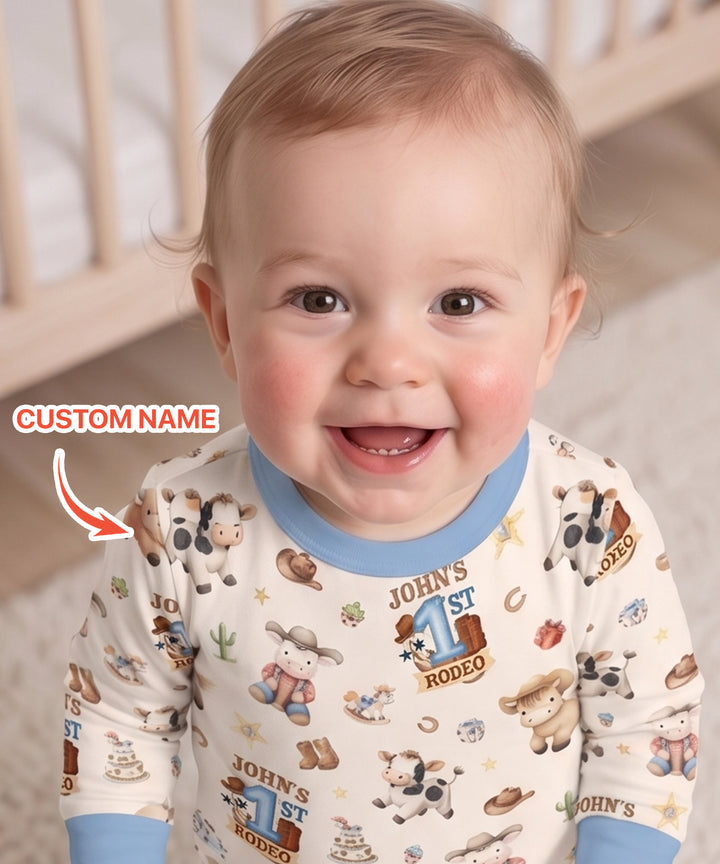 Custom Name First YeeHaw Birthday Bamboo Two Piece Long Sleeve Pajama Set
