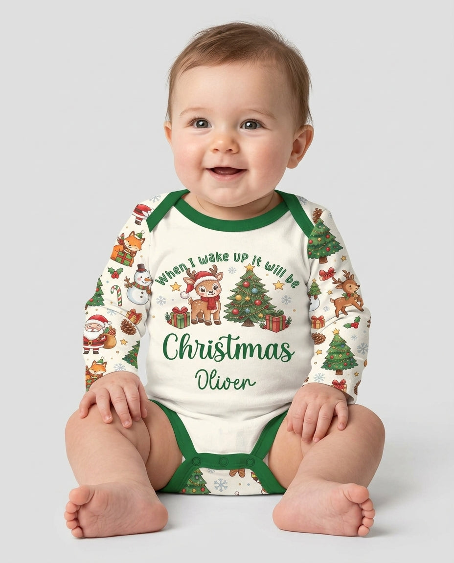 Custom Name When I Wake Up It's Will Be Christmas Bamboo Bodysuit
