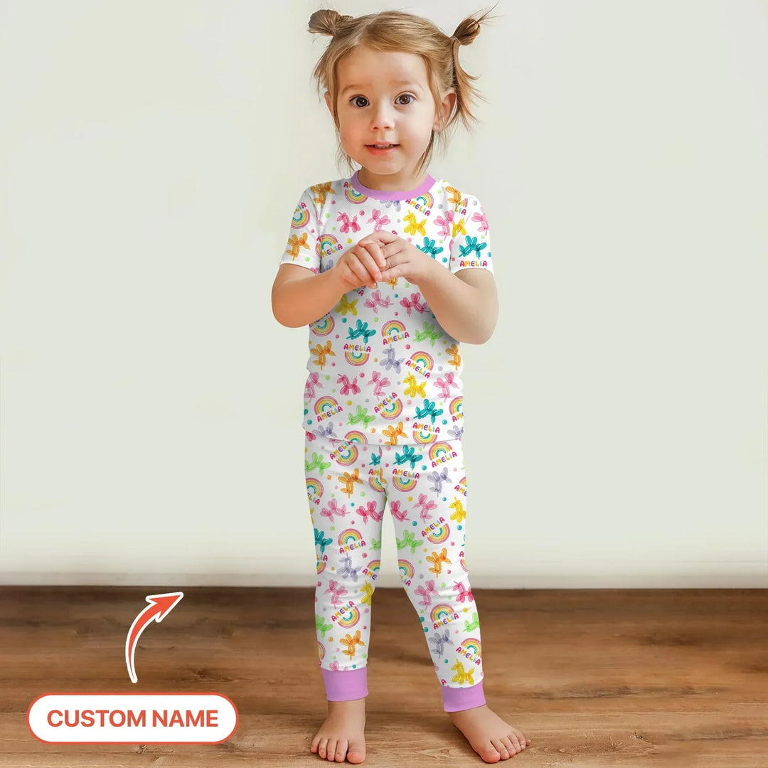 Sweet Balloon Dreams Custom Name Bamboo Two Piece Short Sleeve Pajama Set