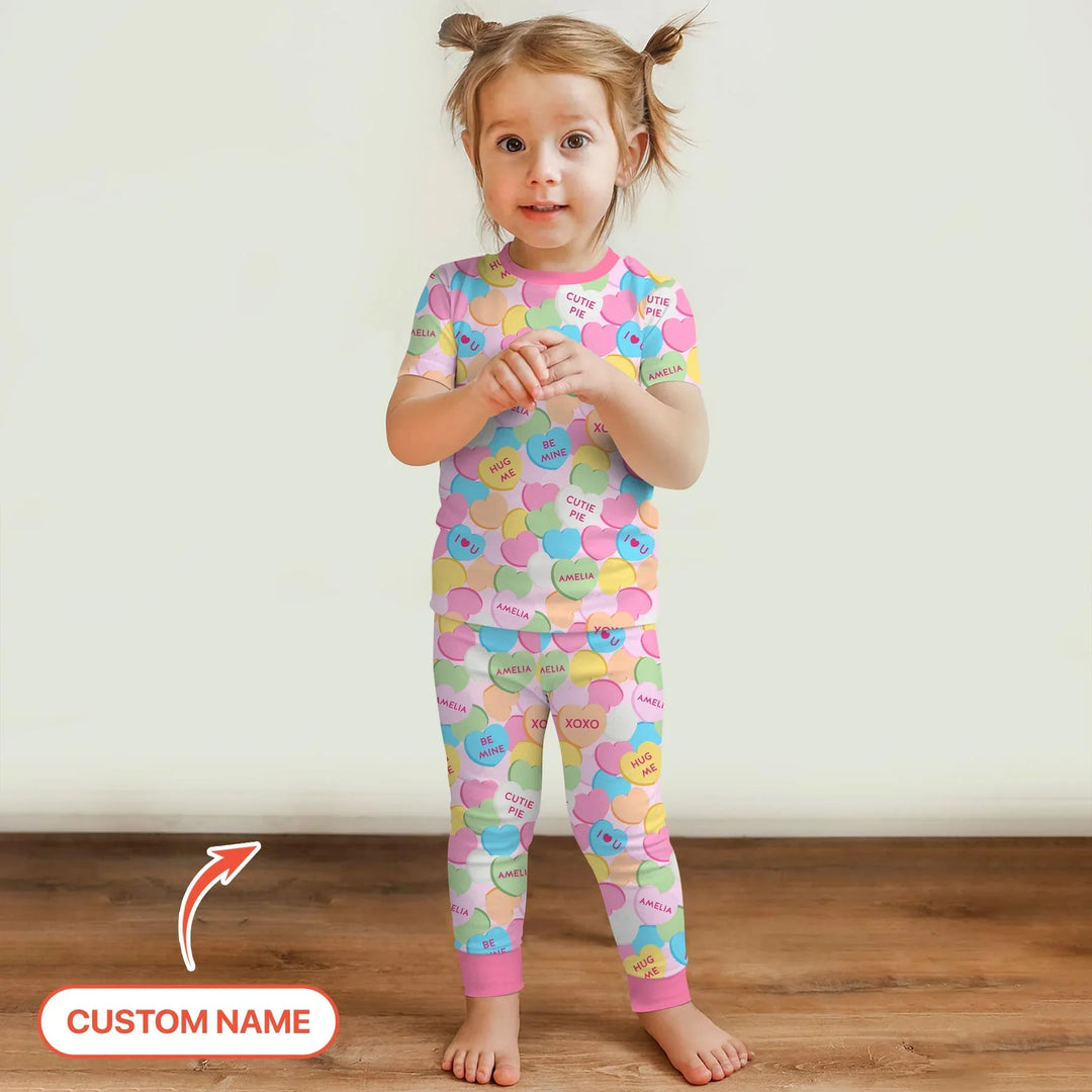 Valentine Candy Crush Family Matching Bamboo Two Piece Short Sleeve Pajama Set