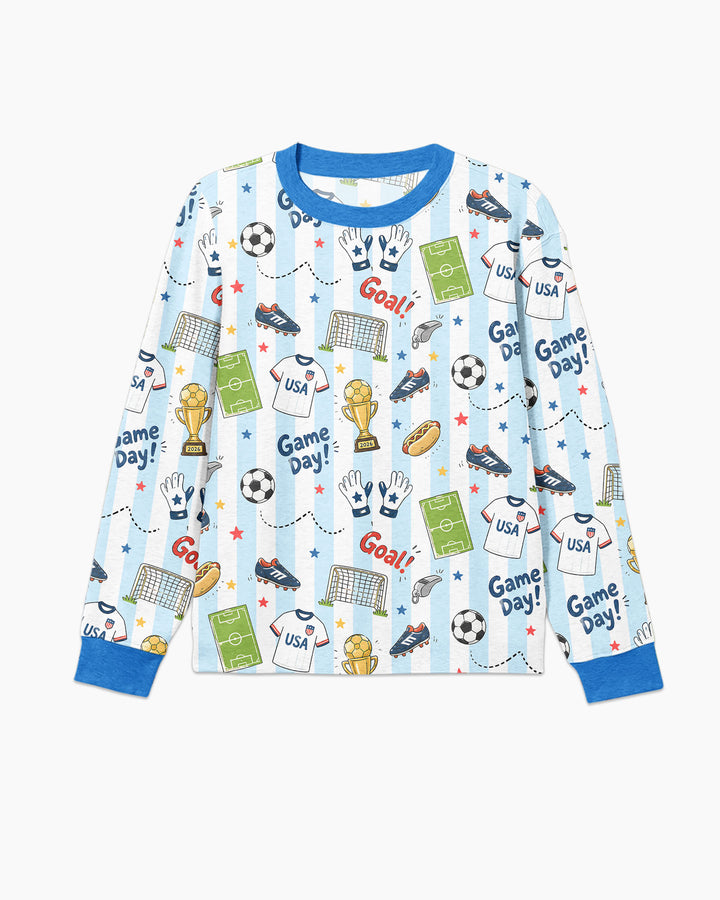 Striped Soccer Game Day Family Matching Bamboo Men's Pajama Set