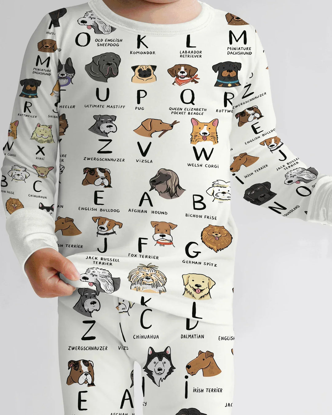 Funny Dogs Alphabet Bamboo Two Piece Long Sleeve Pajama Set