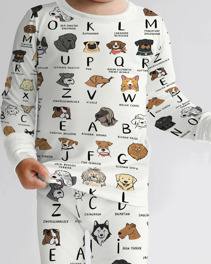Funny Dogs Alphabet Bamboo Two Piece Long Sleeve Pajama Set