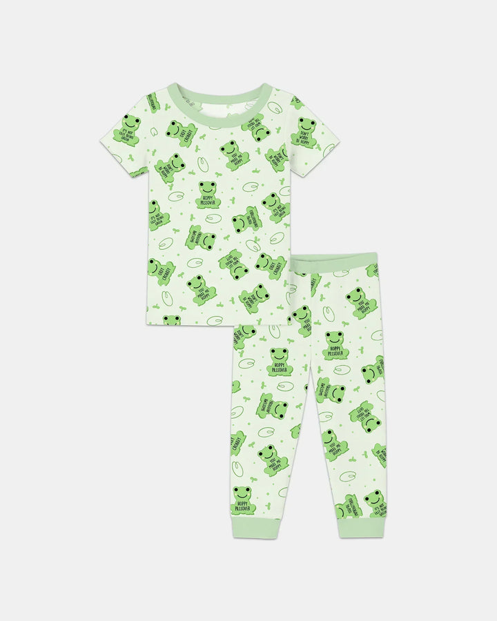 Marzipan Passover Conversation Frogs Bamboo Two Piece Short Sleeve Pajama Set