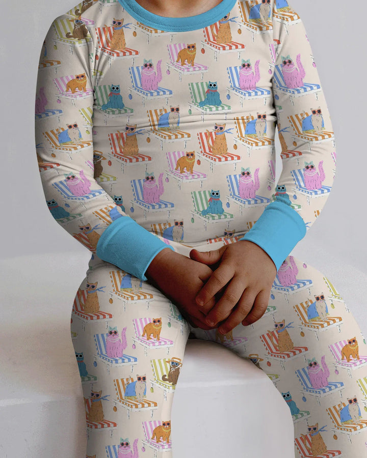 Meow Sunbathing Mommy & Me Matching Bamboo Two Piece Long Sleeve Pajama Set