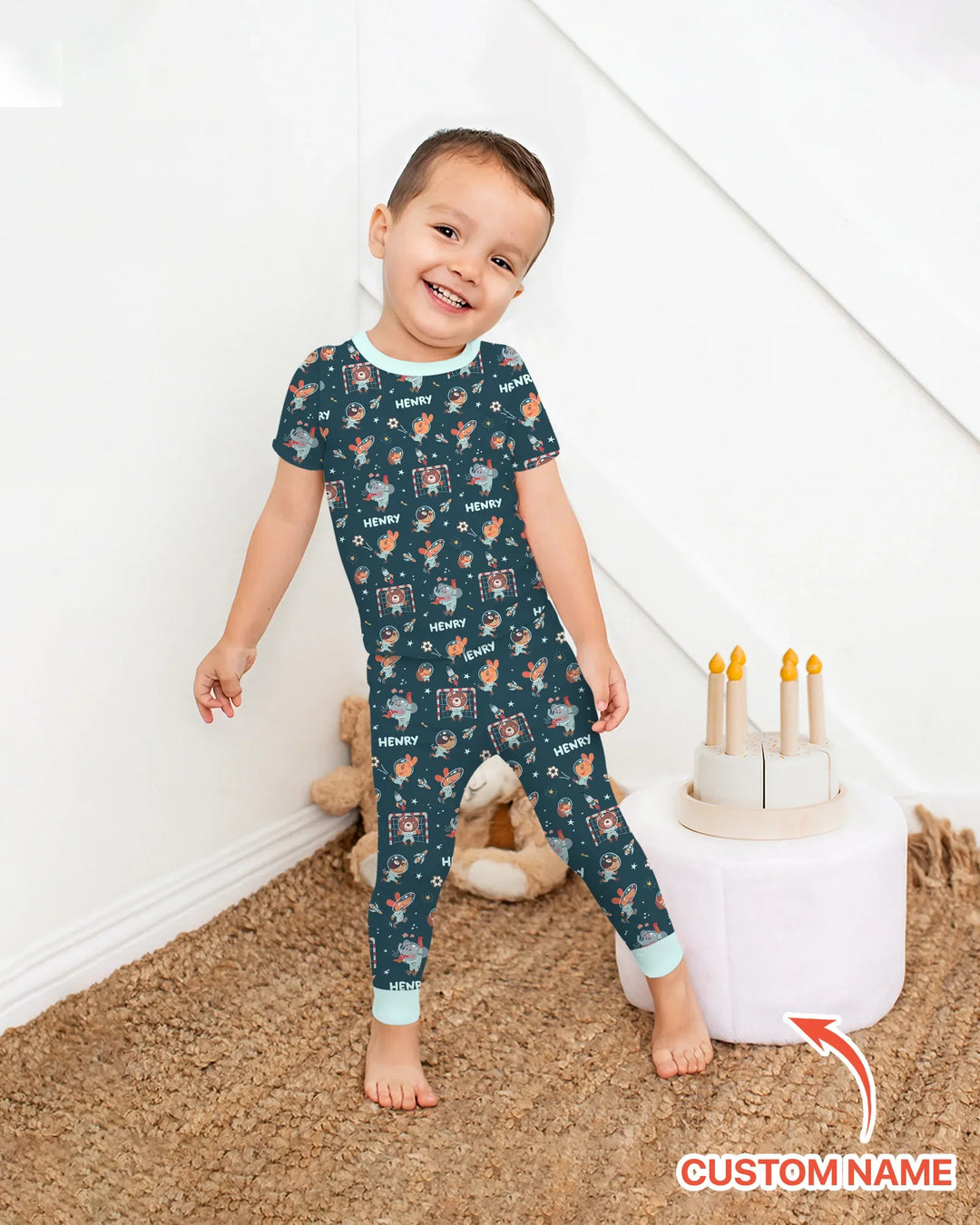 Space Soccer Bamboo Two Piece Short Sleeve Pajama Set