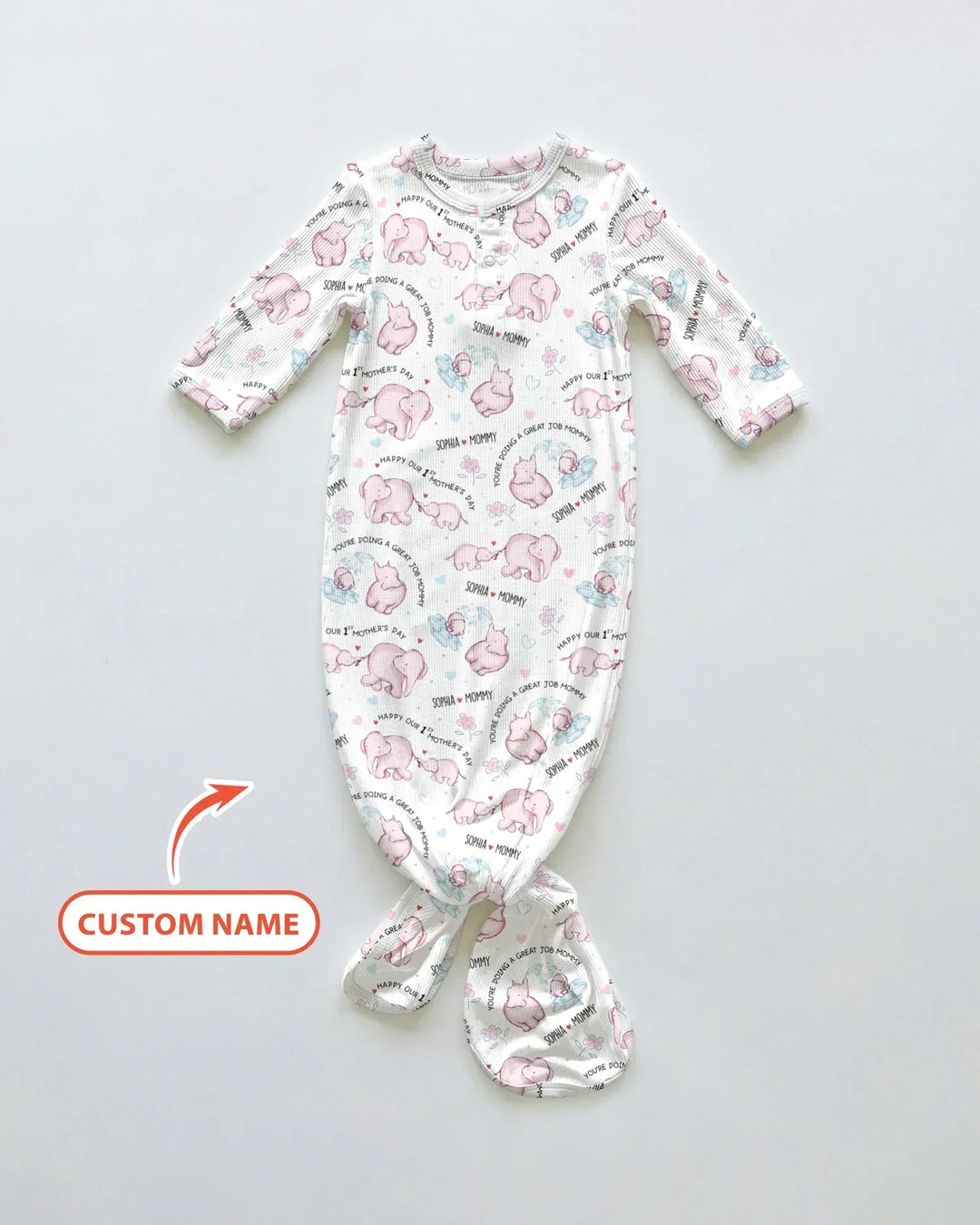 Custom Name Mother & Baby Elephant Bamboo Knot Gown