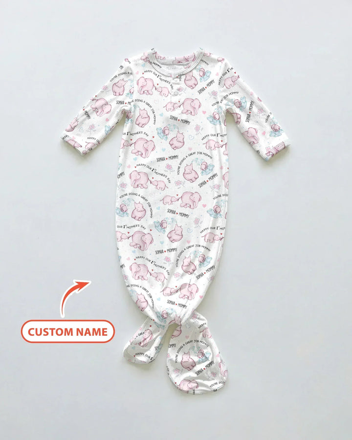Custom Name Mother & Baby Elephant Bamboo Knot Gown