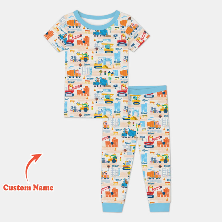 Little Builder Friends Custom Name Bamboo Two Piece Short Sleeve Pajama Set