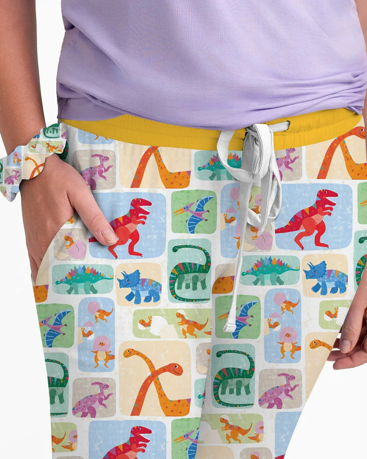 Rainbow Dino Friends Family Matching Bamboo Women Pajama Set
