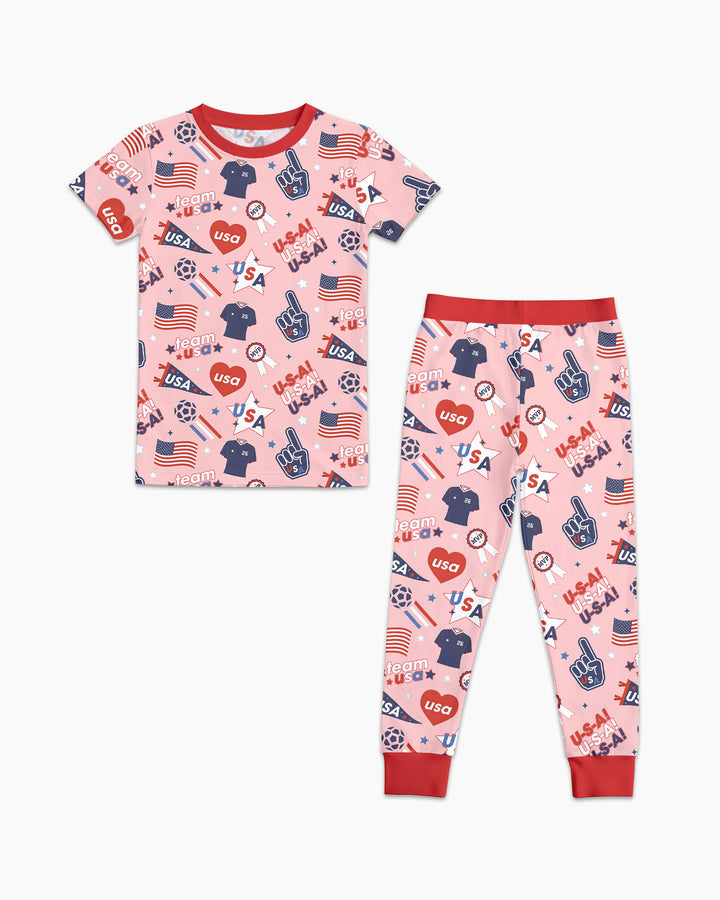 Soccer Party Team USA Bamboo Two Piece Short Sleeve Pajama Set