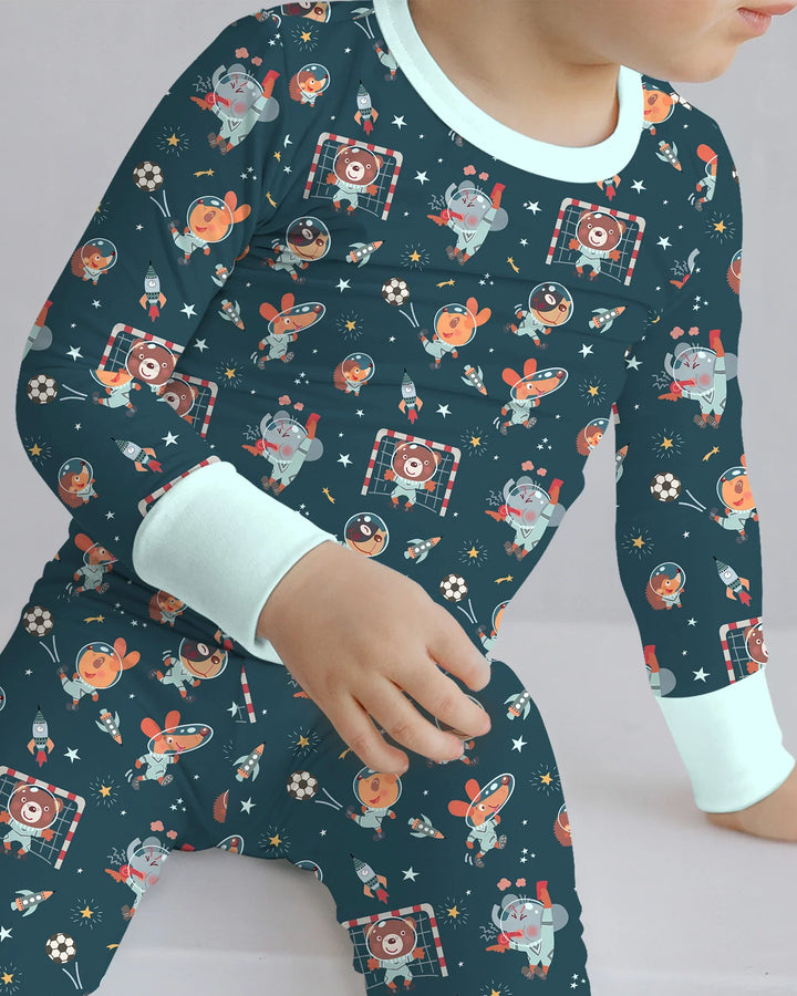 Space Soccer Bamboo Two Piece Long Sleeve Pajama Set