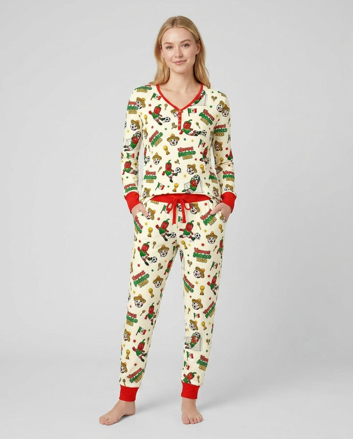 Cartoon World Soccer Vamos Mexico Family Matching Bamboo Women Pajama Set