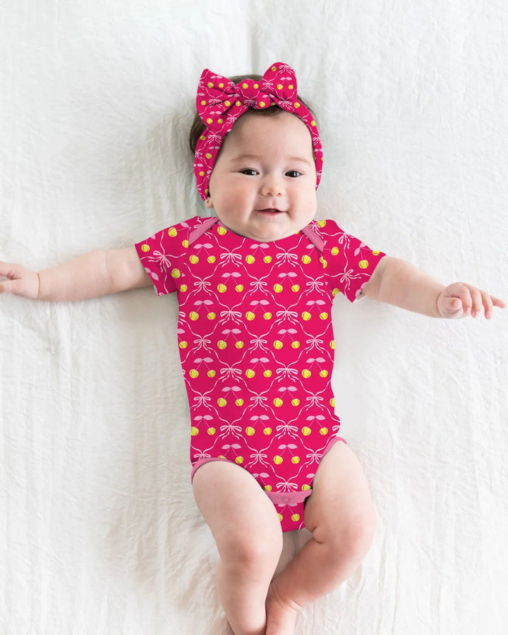 Cherry Baseball Softball Mom and Girl Matching Bamboo Bodysuit